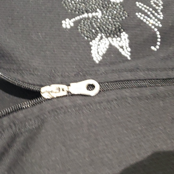 Maui Sweatshirt zip front silver and black 'jeweled' embellishments  size Large - Picture 4 of 9